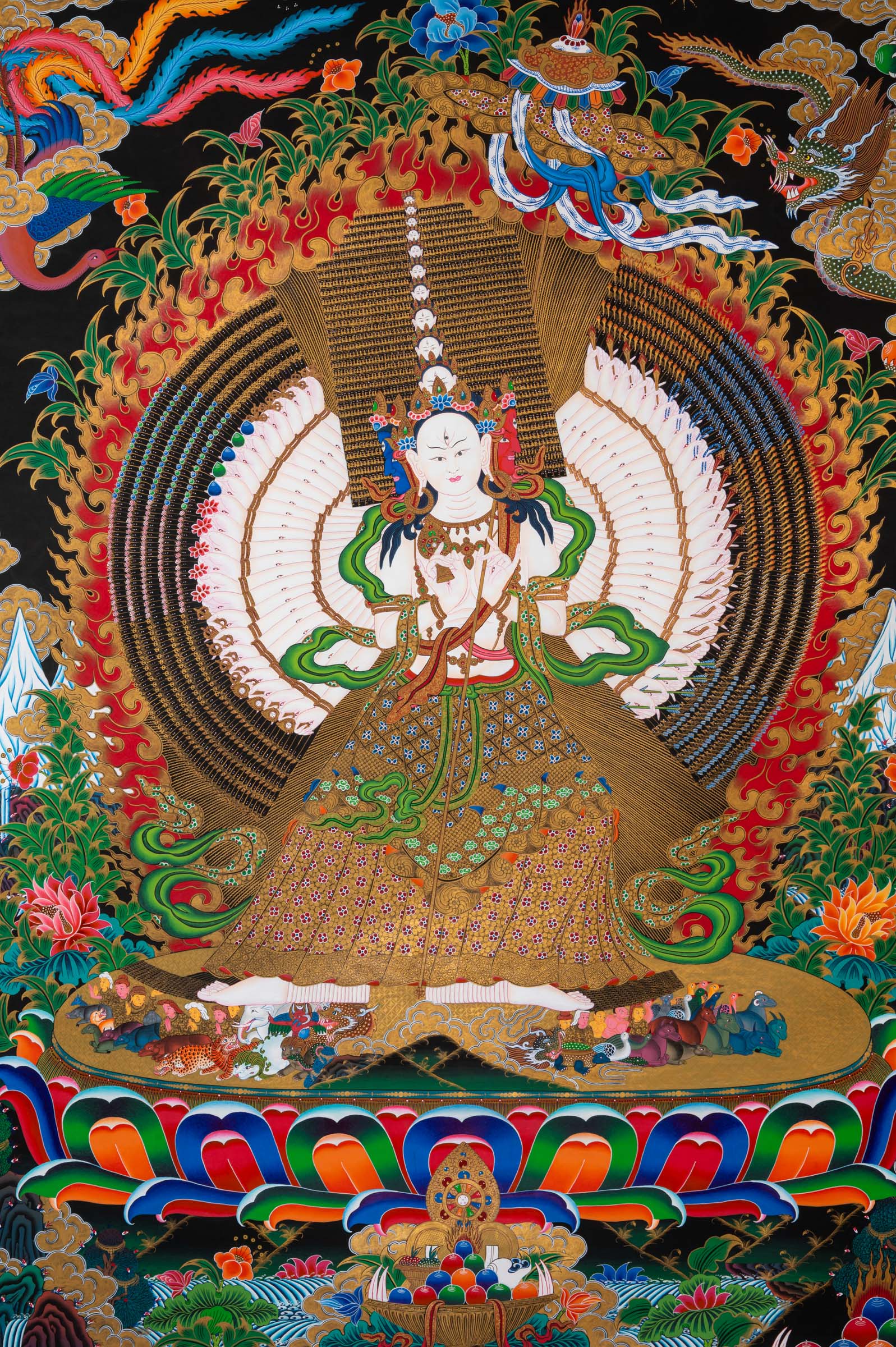 White Parasol Tibetan Painting - Sacred Handpainted Art