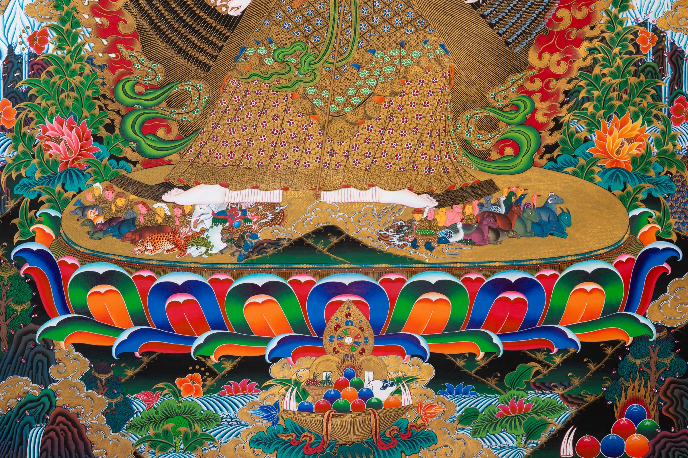 White Parasol Tibetan Painting - Sacred Handpainted Art
