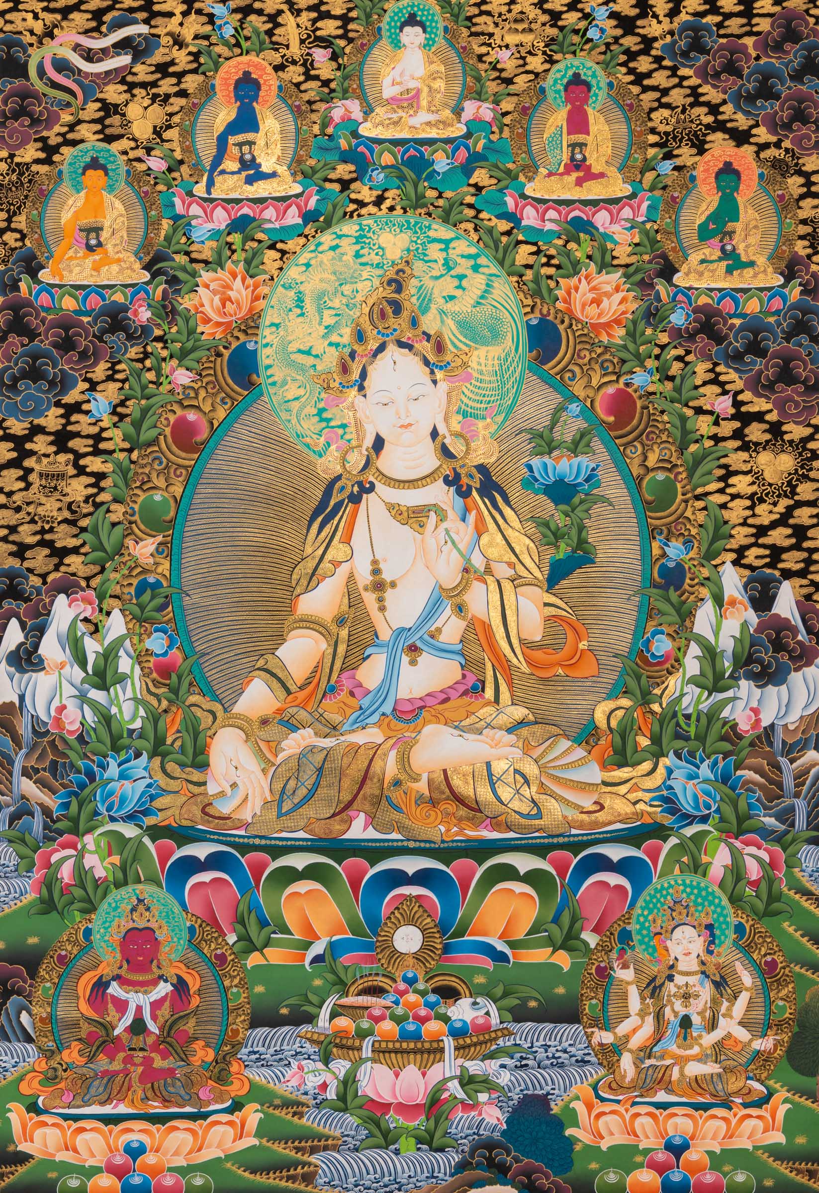 White Tara Thangka - Tibetan Art