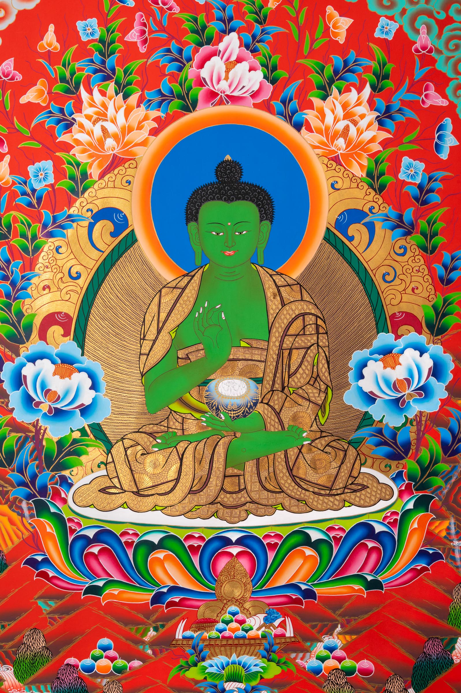 Exclusive Five Dhyani Buddhas Thangka - Tibetan Painting