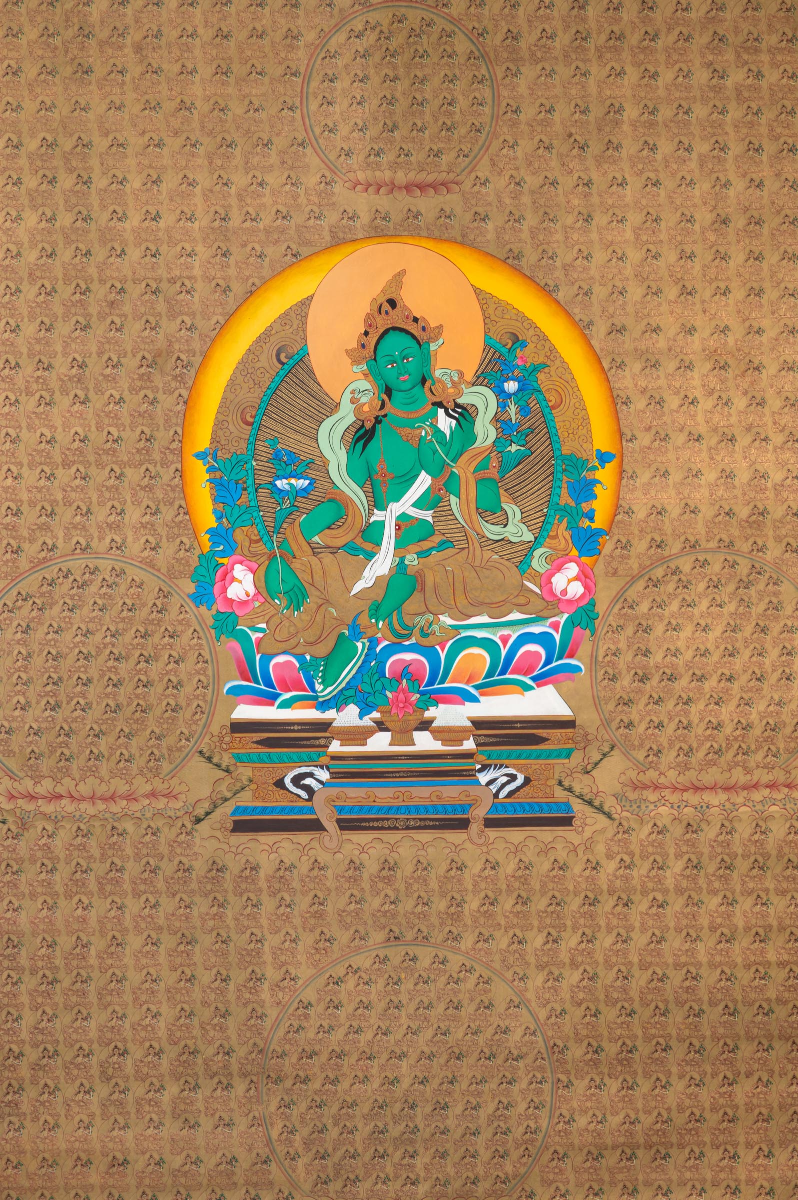 1000 Green Tara Thangka Painting - Sacred Art