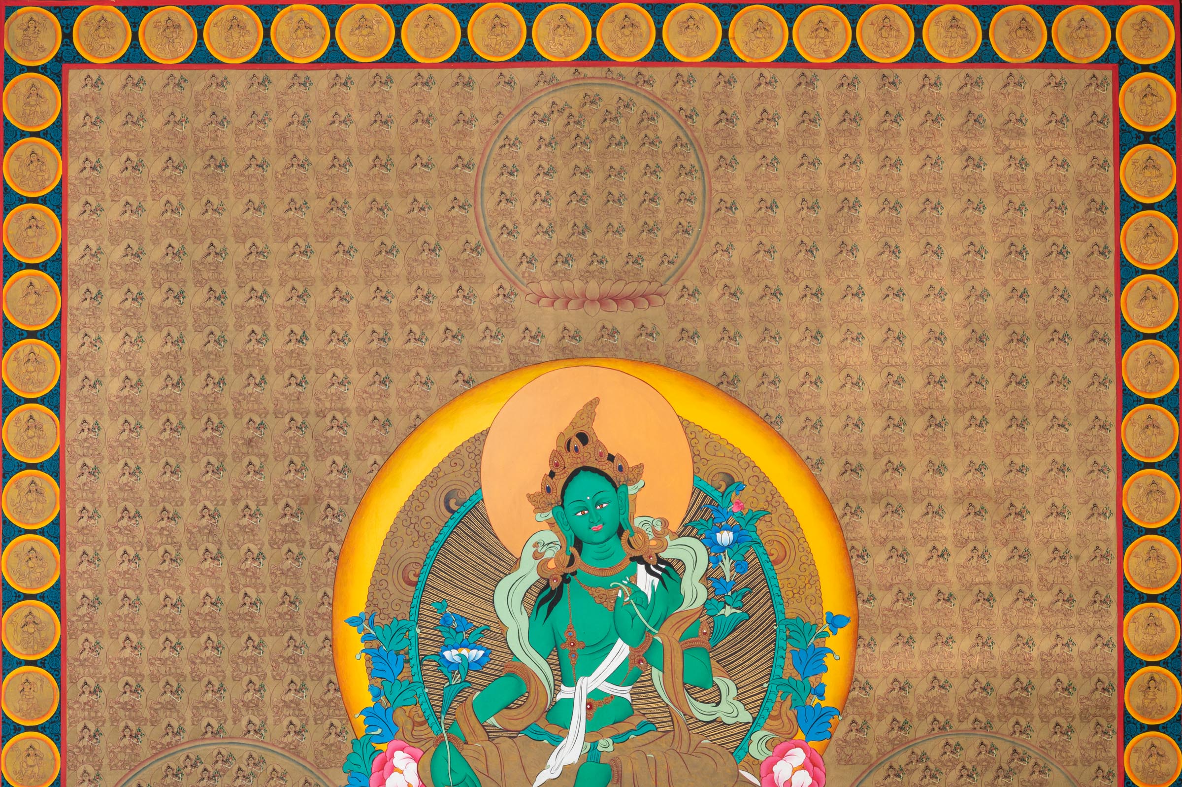 1000 Green Tara Thangka Painting - Sacred Art