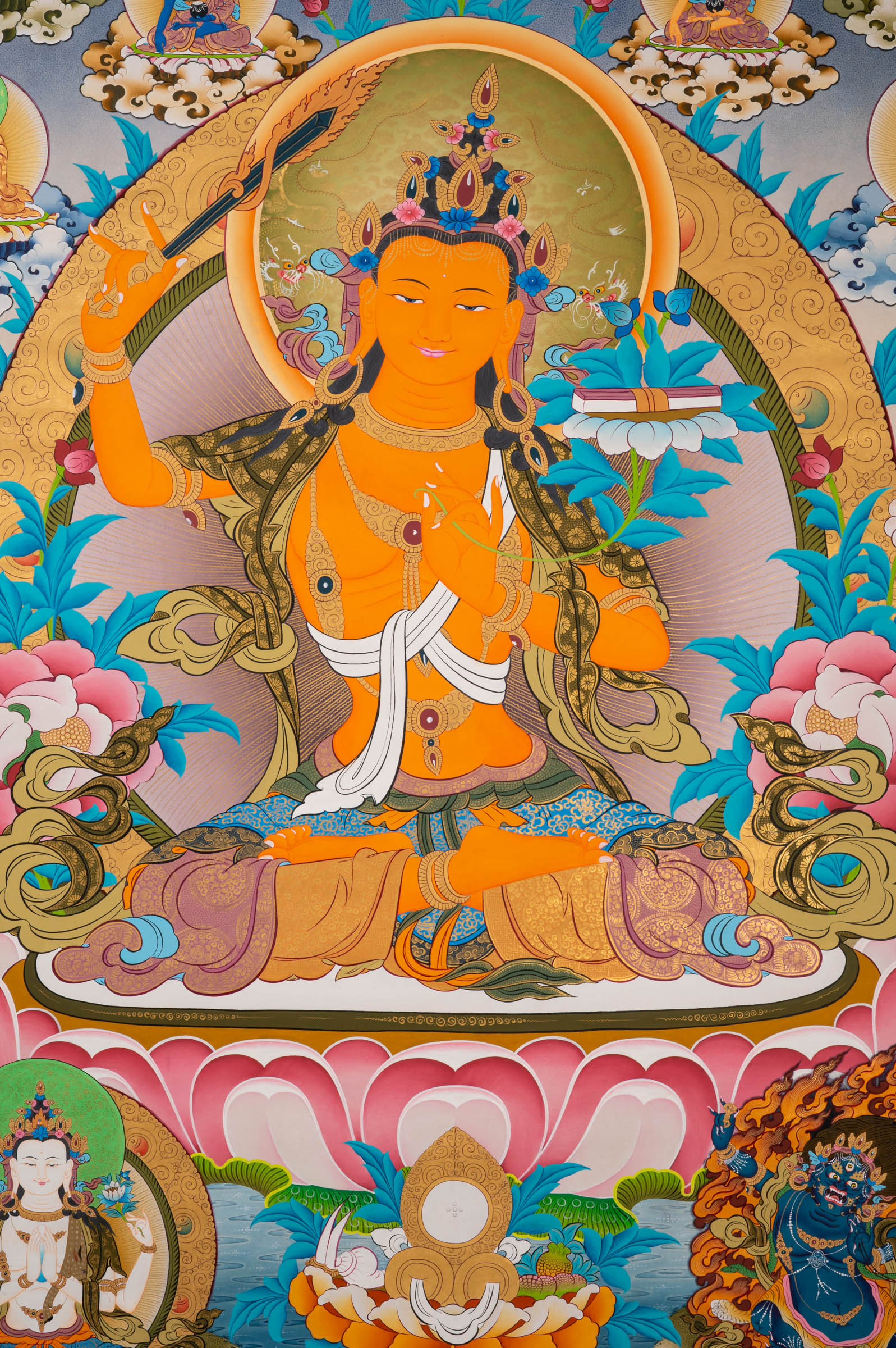 Manjushri Thangka Painting - Sacred Handpainted Art