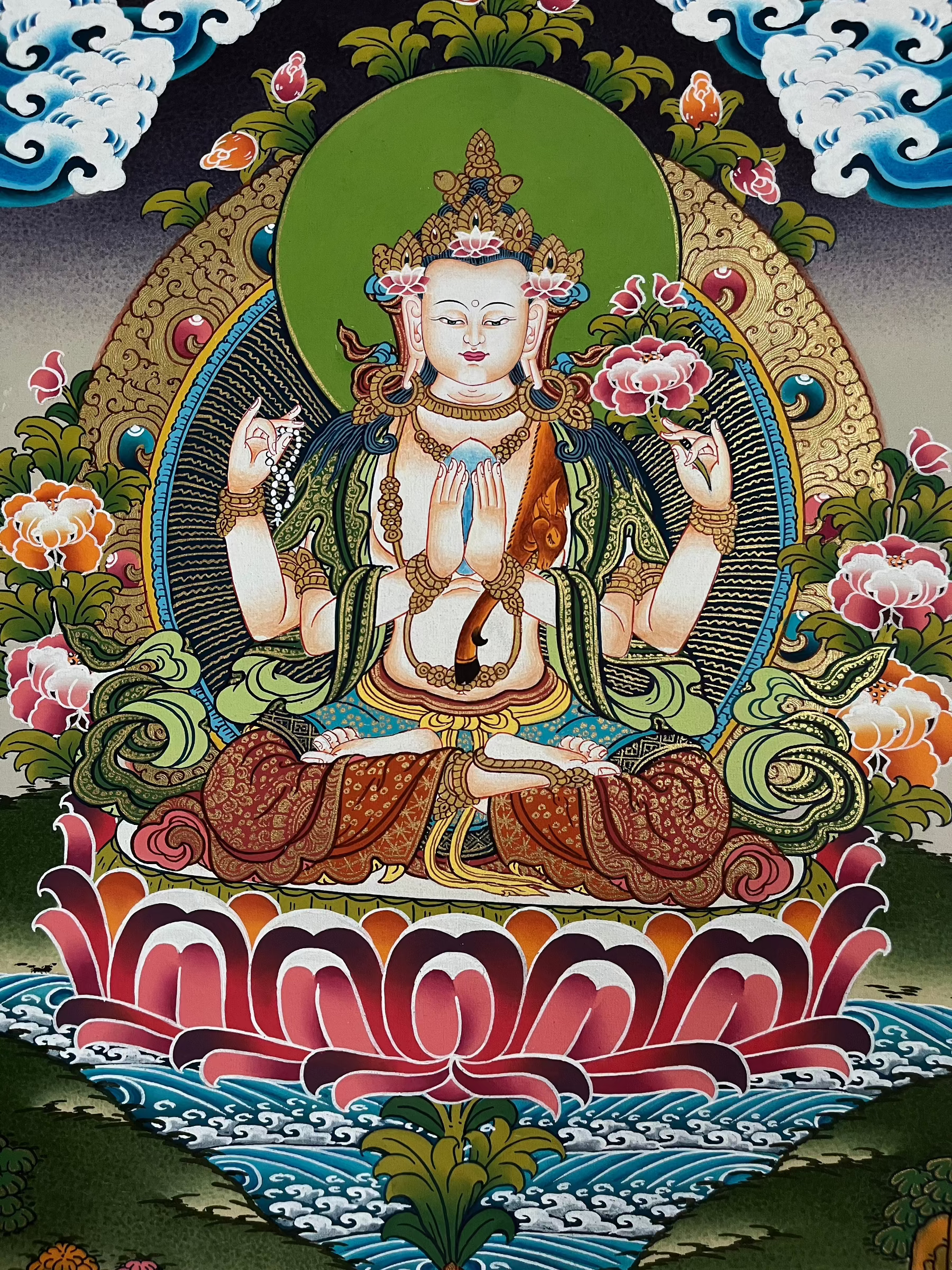 Chengresi Thangka painting- Compassion Boddhisattva