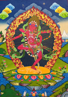 Colorful Kurkulla Thangka painting displayed as home decor