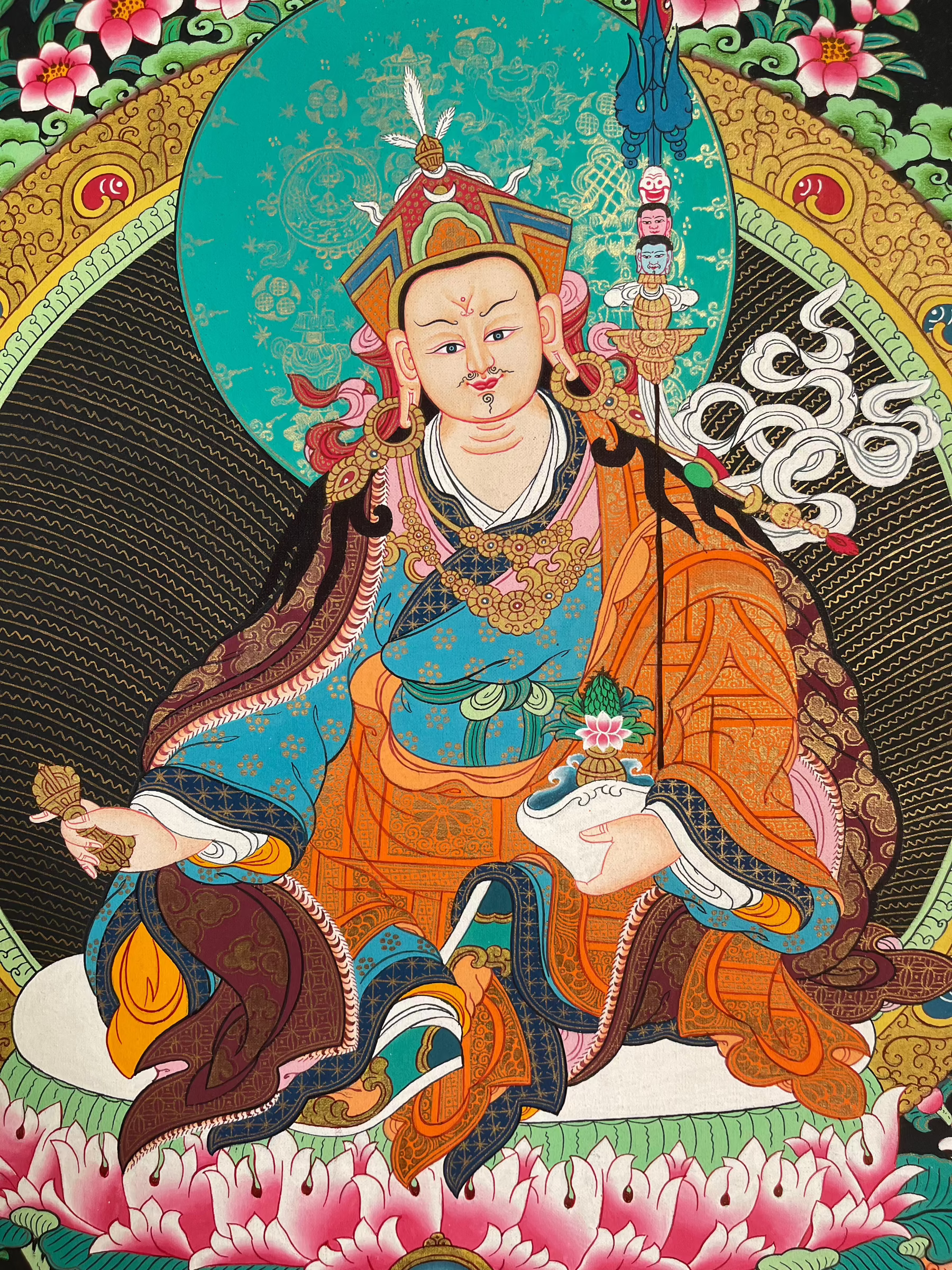 Guru Padmasambhave Thangka  his consorts Yeshe Tsogyal and  his consorts Yeshe Tsogyal and Mandarava