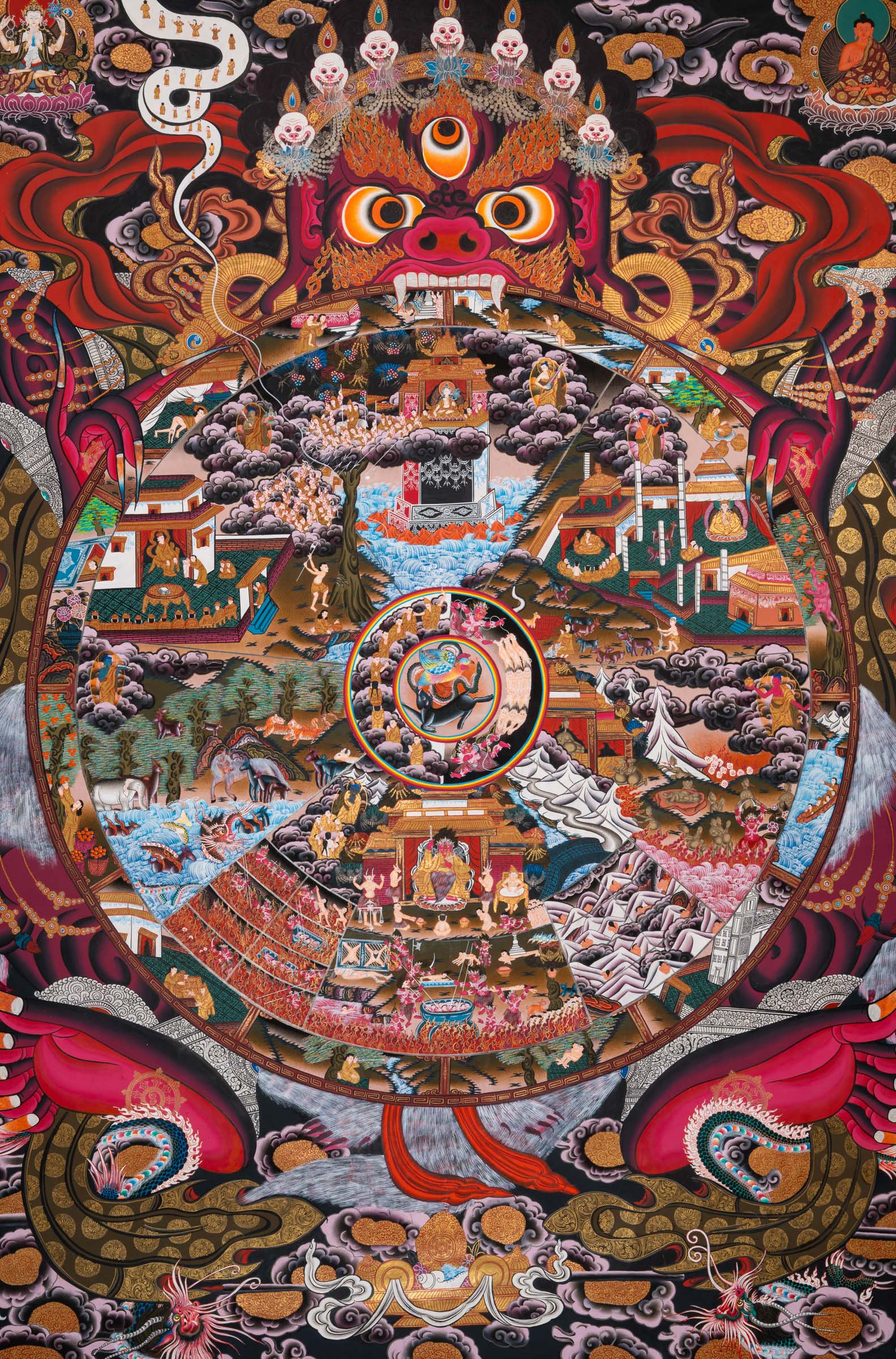 Tibetan Wheel of Life Thangka - Sacred Handpainted Art