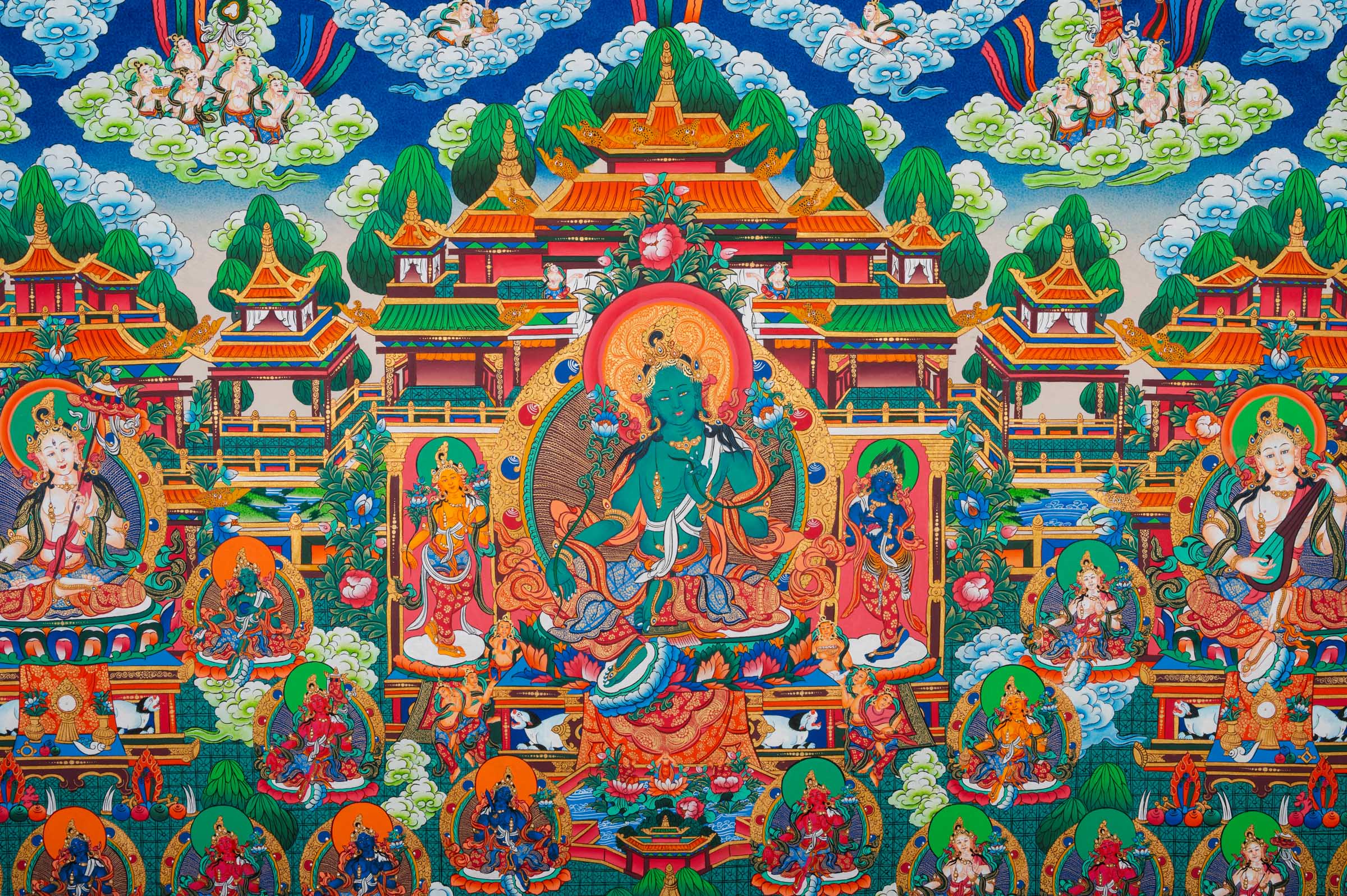 Green Tara Thangka Painting - Handpainted Tibetan Art