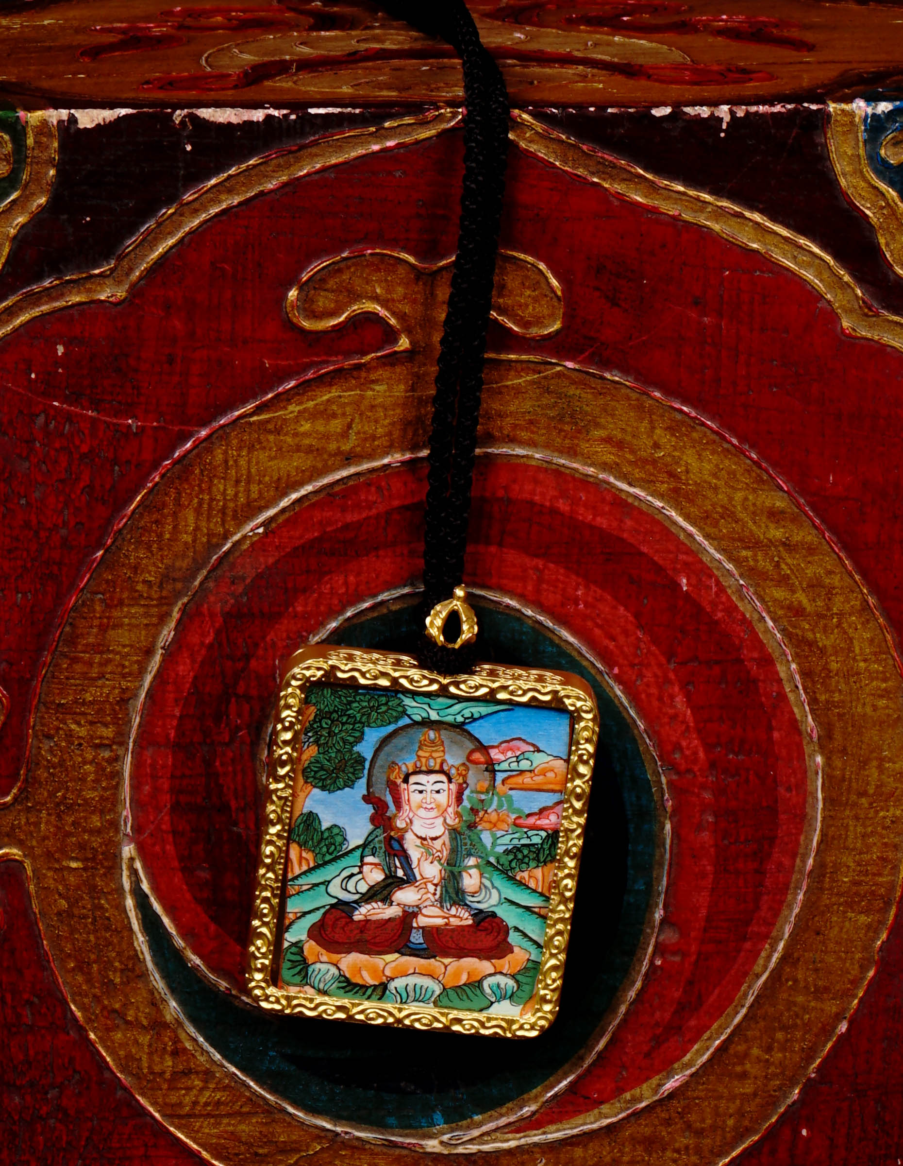 Fushen Fusa Ghau Thangka locket  protective deity artwork inside traditional Himalayan Nepal
