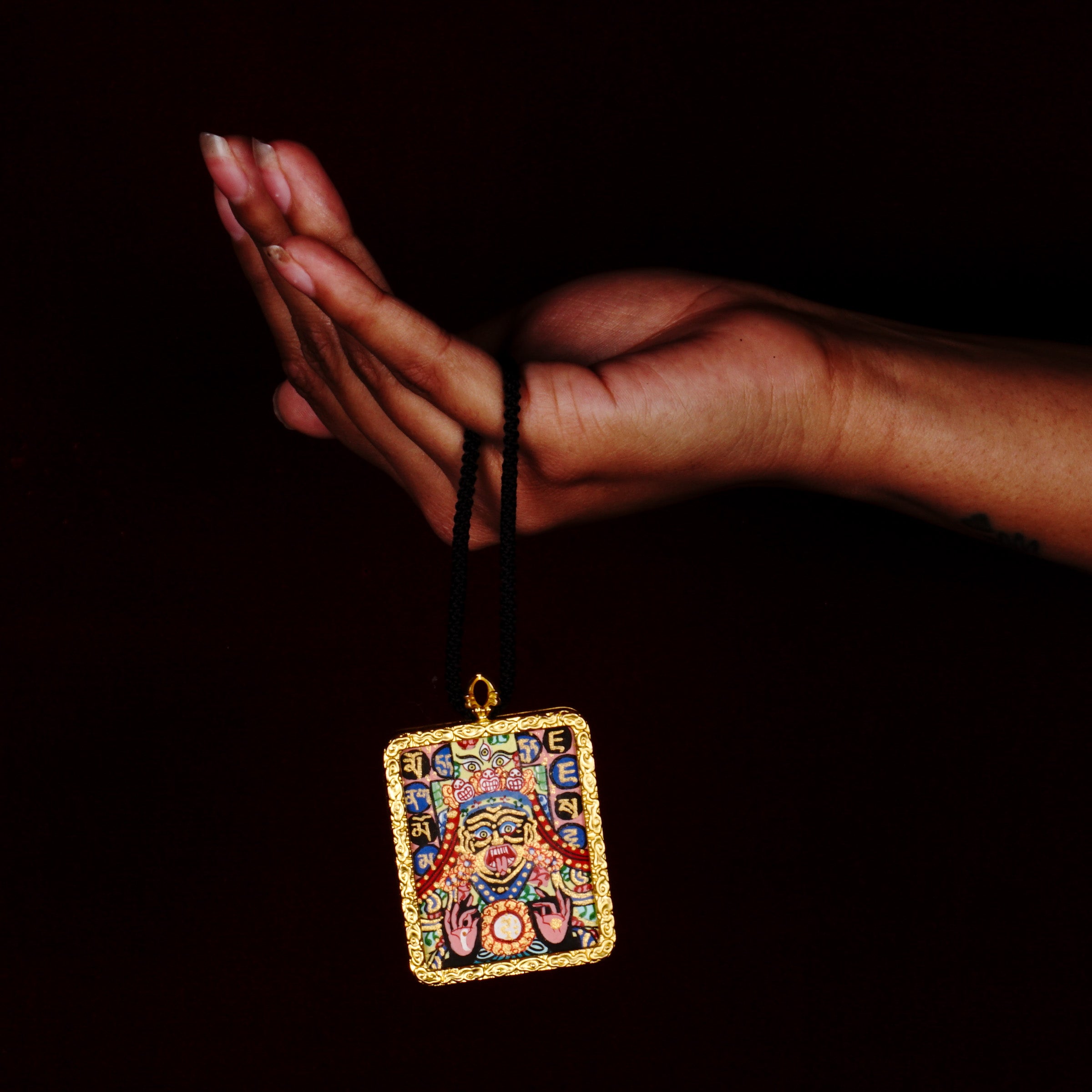 Zhaji Lhamo Ghau Thangka locket with  miniature goddess artwork inside traditional metal amulet Nepal
