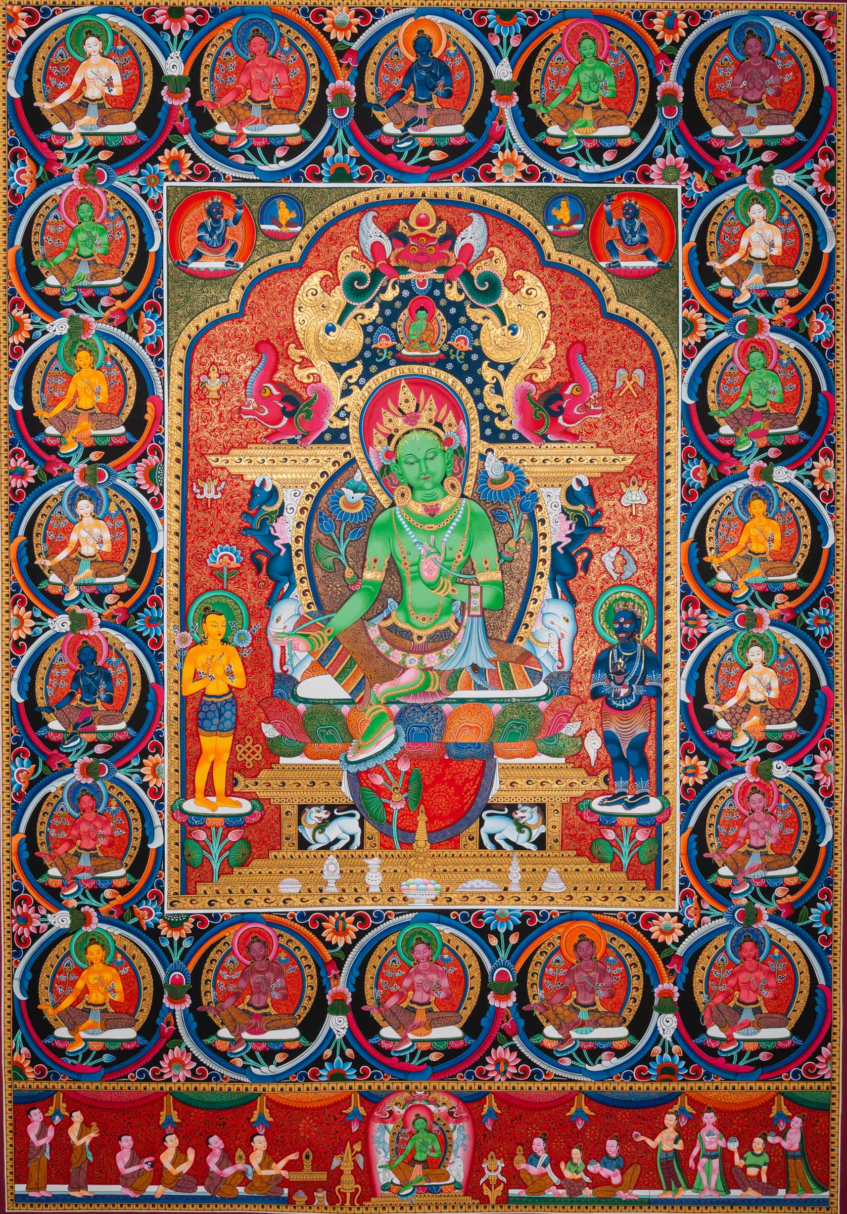 Hand-Painted 21 Tara Thangka - Handpainted Tibetan Art