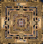 Black and gold Kalachakra Mandala Thangka Wheel of Time sacred art Nepal