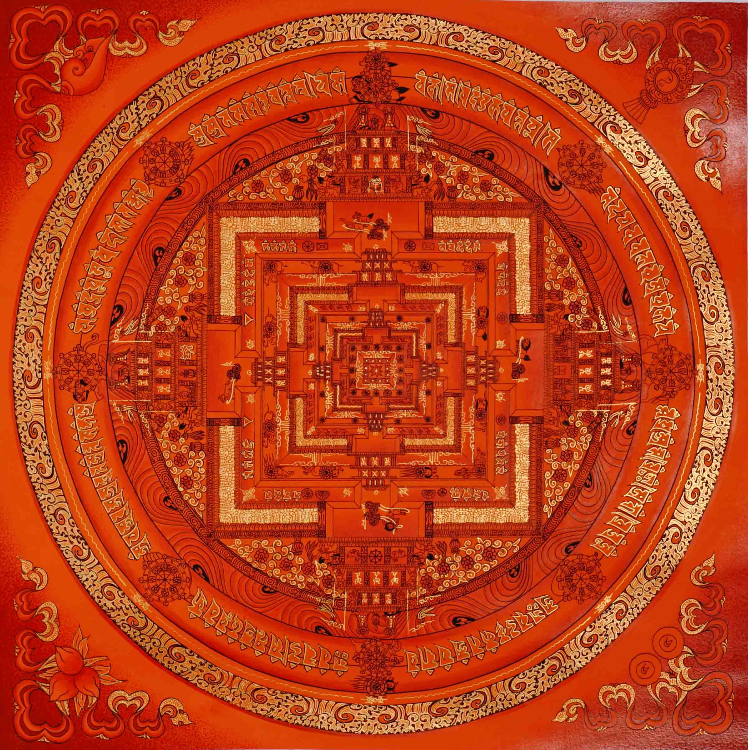 Red Kalachakra Mandala Thangka Wheel of Time Himalayan art Nepal