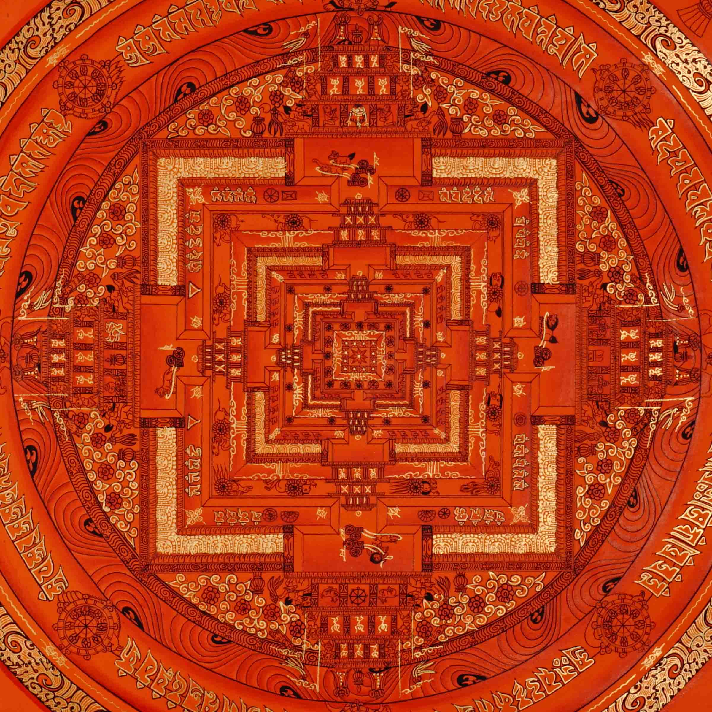 Red Kalachakra Mandala Thangka Wheel of Time Himalayan art Nepal
