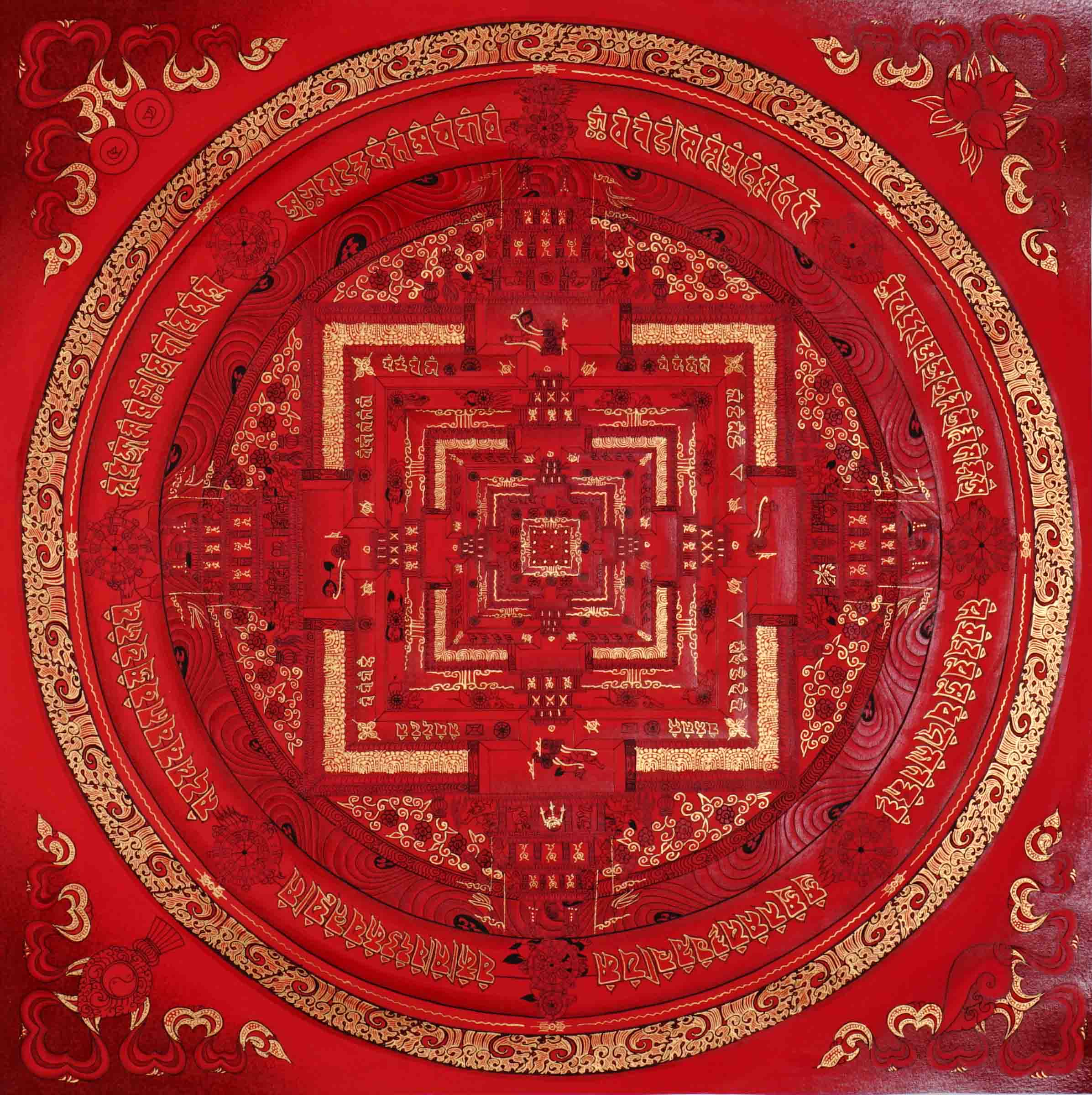 Red Kalachakra Mandala Thangka Wheel of Time Sacred Art Nepal