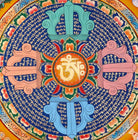 Om Mantra Mandala Thangka with Tibetan script and sacred Aum symbol from Nepal