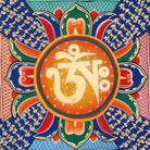 Om Mantra Mandala Thangka with Tibetan script and sacred Aum symbol from Nepal