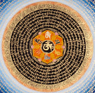 Om Lotus Mantra Mandala Thangka with concentric Tibetan mantra script from Nepal