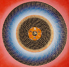 Tibetan Om Mani Padme Hum mandala thangka with sacred mantra circles