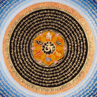 Golden Om Mantra Mandala Thangka with Aum symbol and concentric Tibetan mantra script