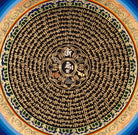 Om mantra mandala thangka painting with Tibetan sacred script