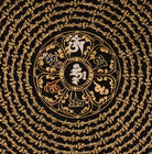 Om mantra mandala thangka painting with Tibetan sacred mantra script