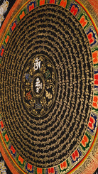 Om mantra mandala thangka painting with Tibetan sacred mantra script