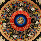 Om mantra mandala thangka painting Tibetan sacred mantra artwork