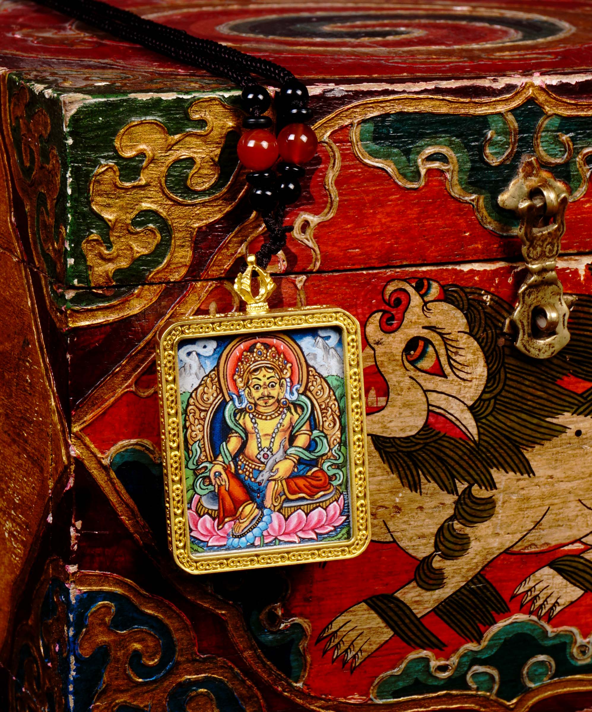 Yellow Zambala lotus Pendant Thangka Provides reassurance and a sense of stability