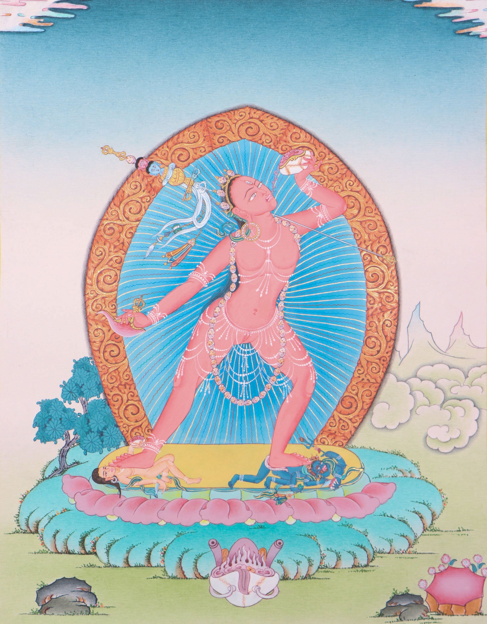 Bajra Yogini Thangka serves as focal point for prayer and meditation.
