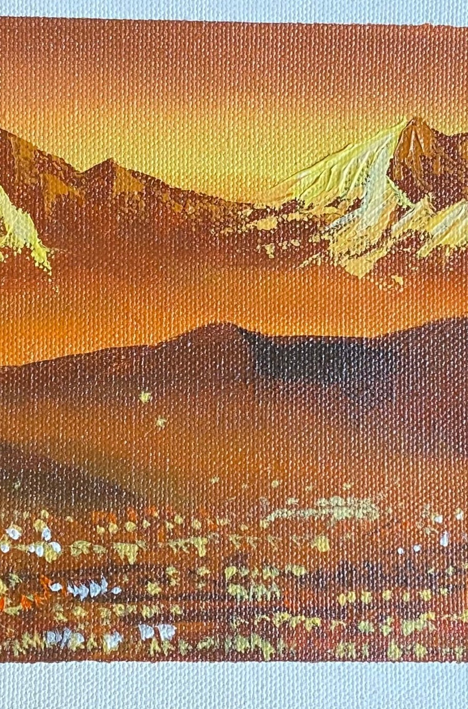 Oil Painting of Kathmandu Valley Art with Sunrise view of Himalayas.