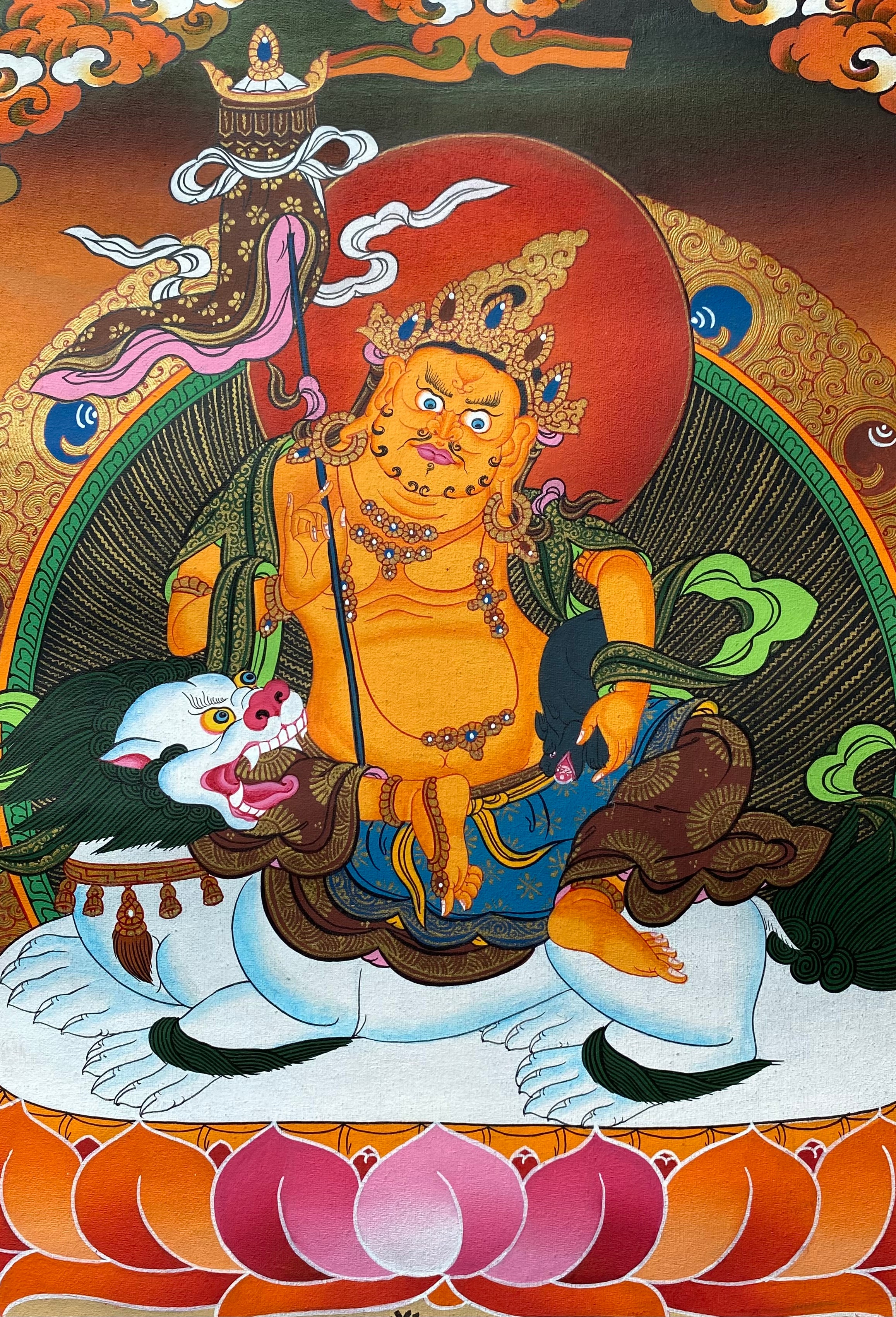 Zambala on Lion Thangka Painting