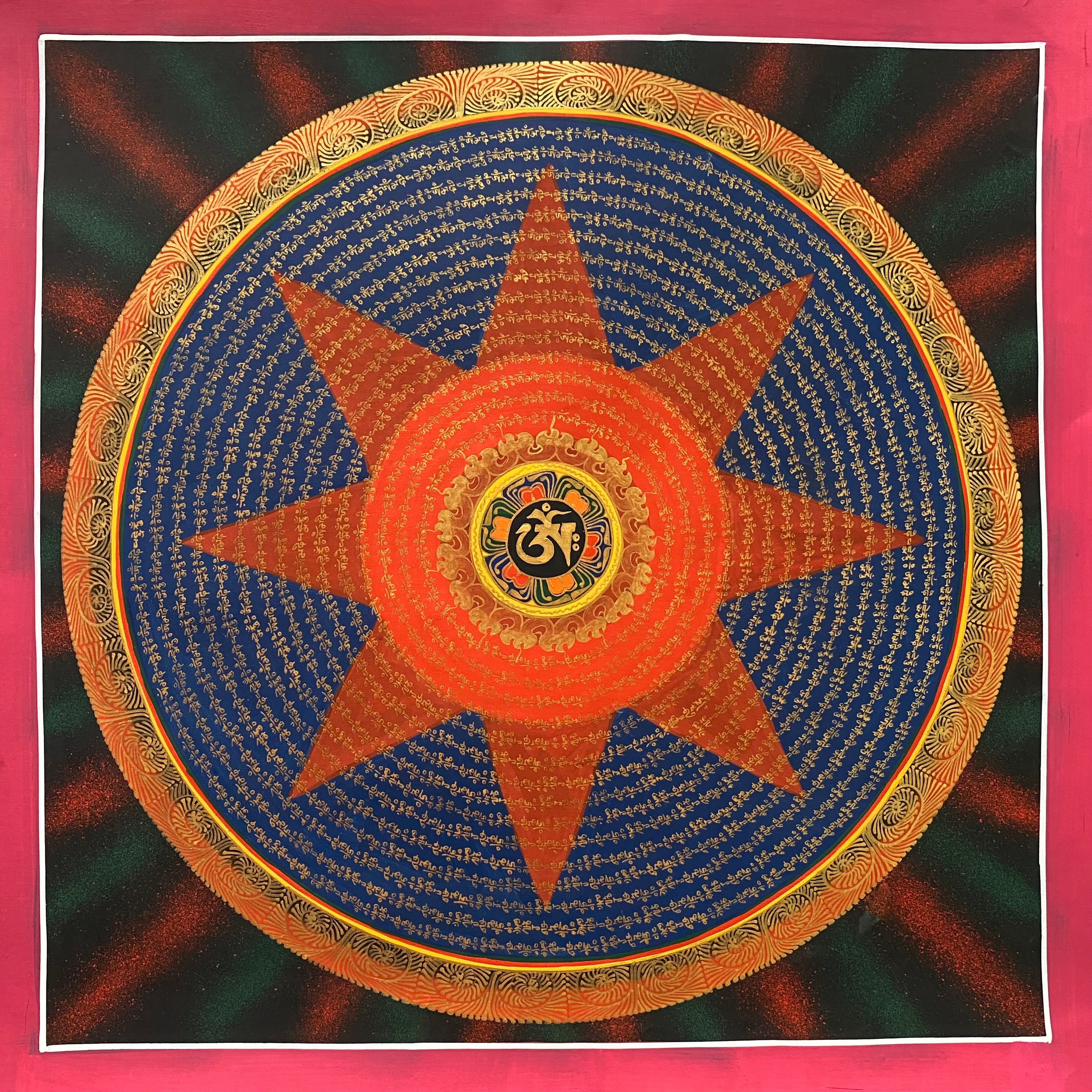 Handpainted Mantra Mandala Thangka Painting.