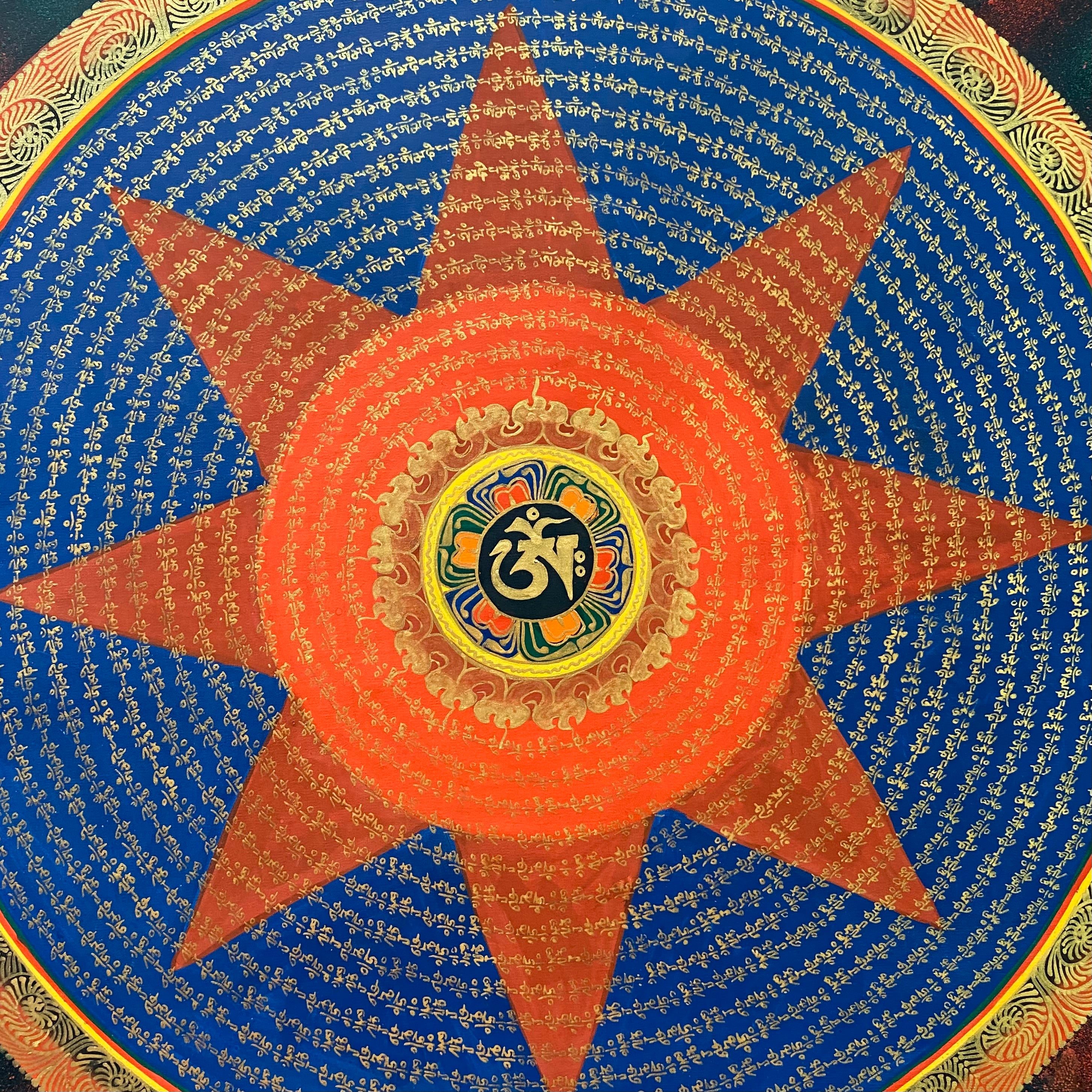 Handpainted Mantra Mandala Thangka Painting.