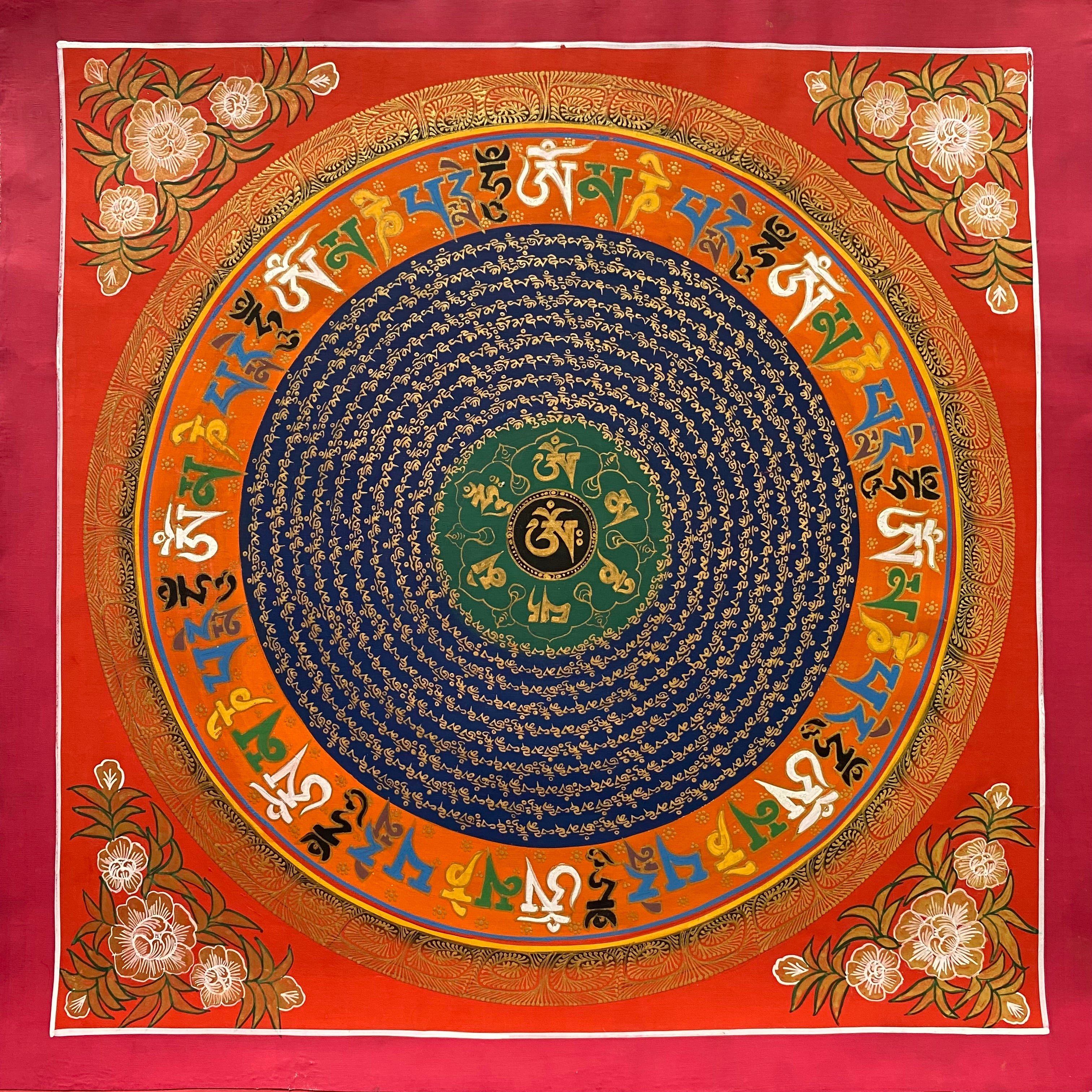 Mantra Mandala Thangka - Handpainted Tibetan Art for spirituality.