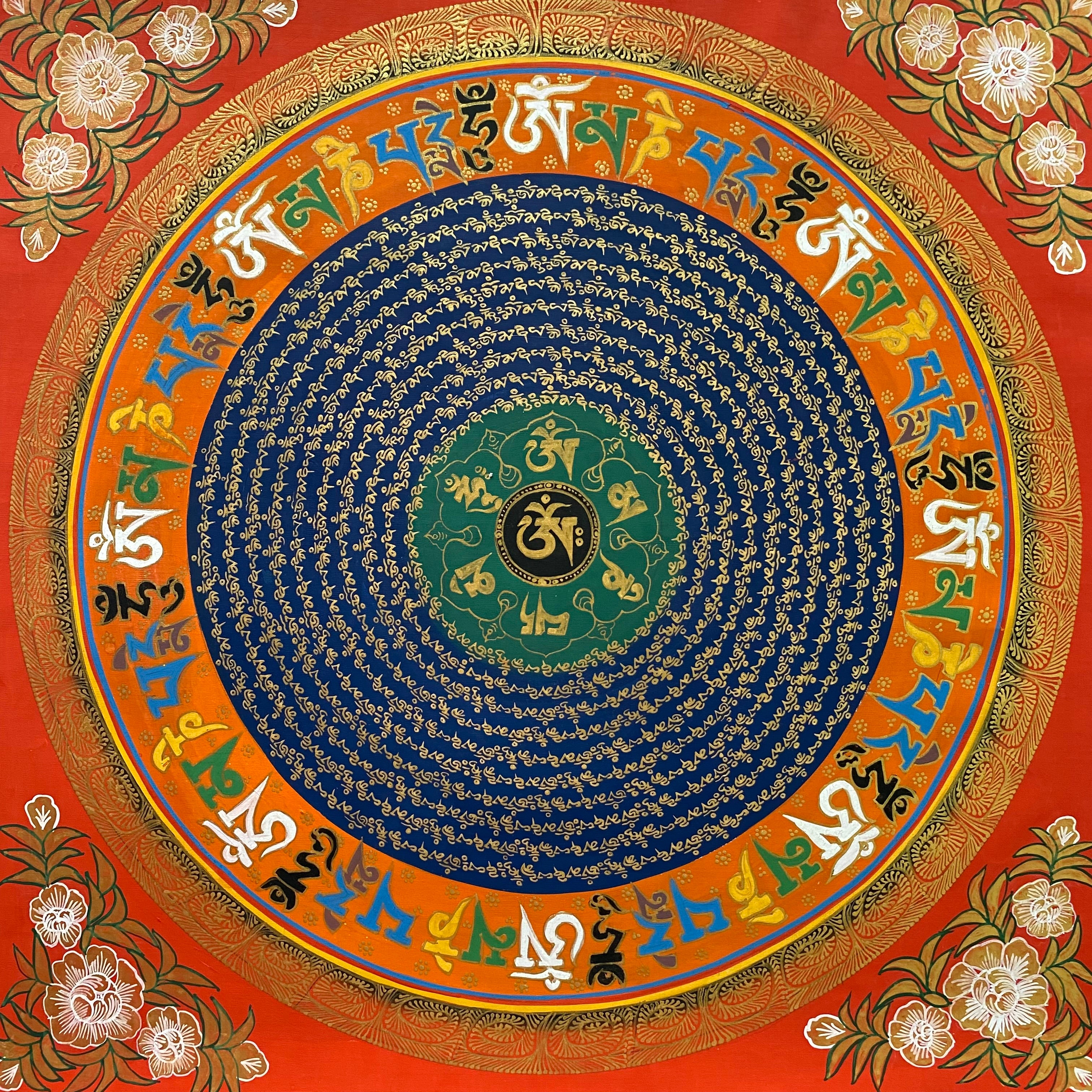 Mantra Mandala Thangka - Handpainted Tibetan Art for spirituality.