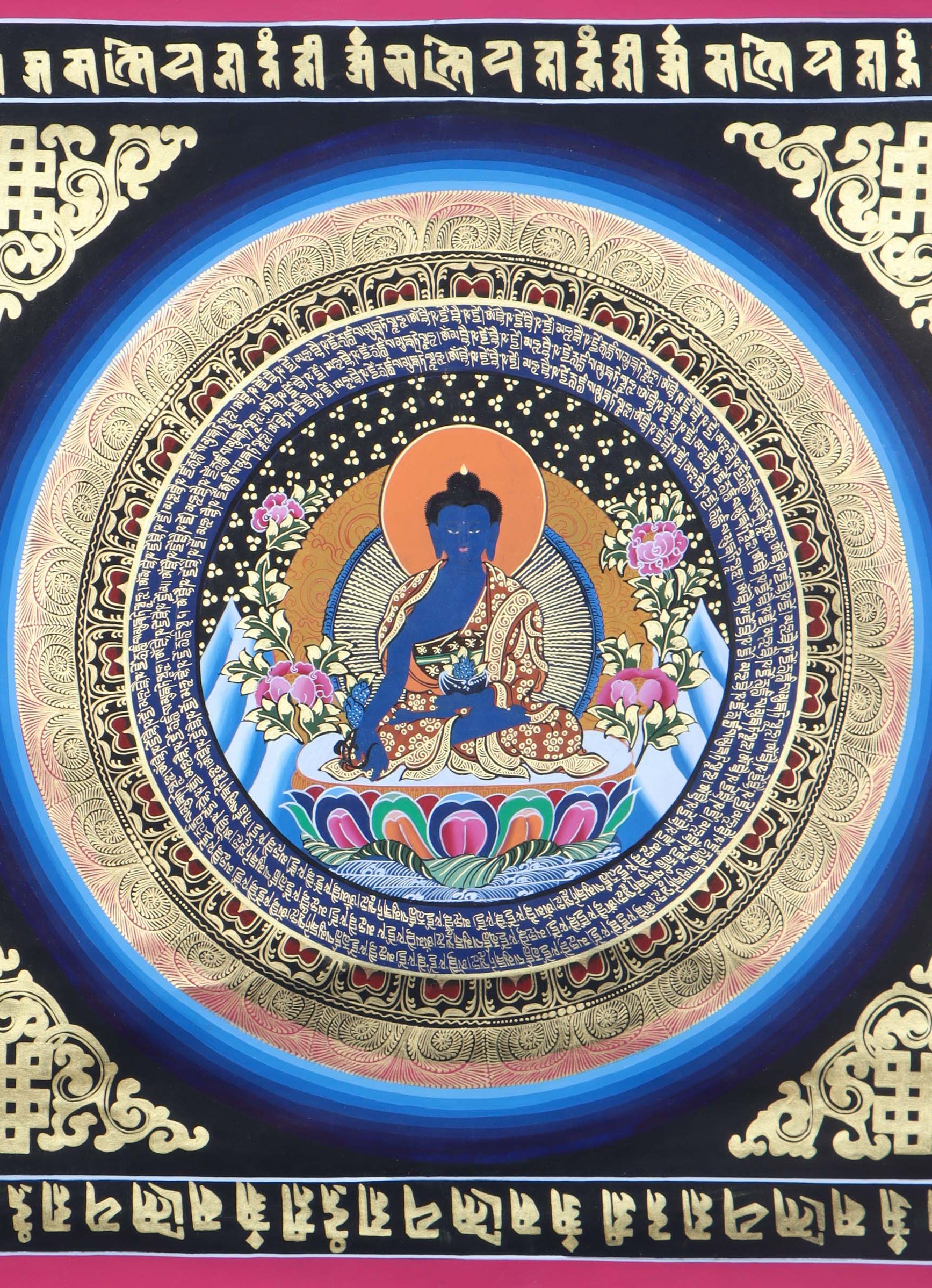 Medicine Buddha Mandala Thangka for wall decor and meditation.
