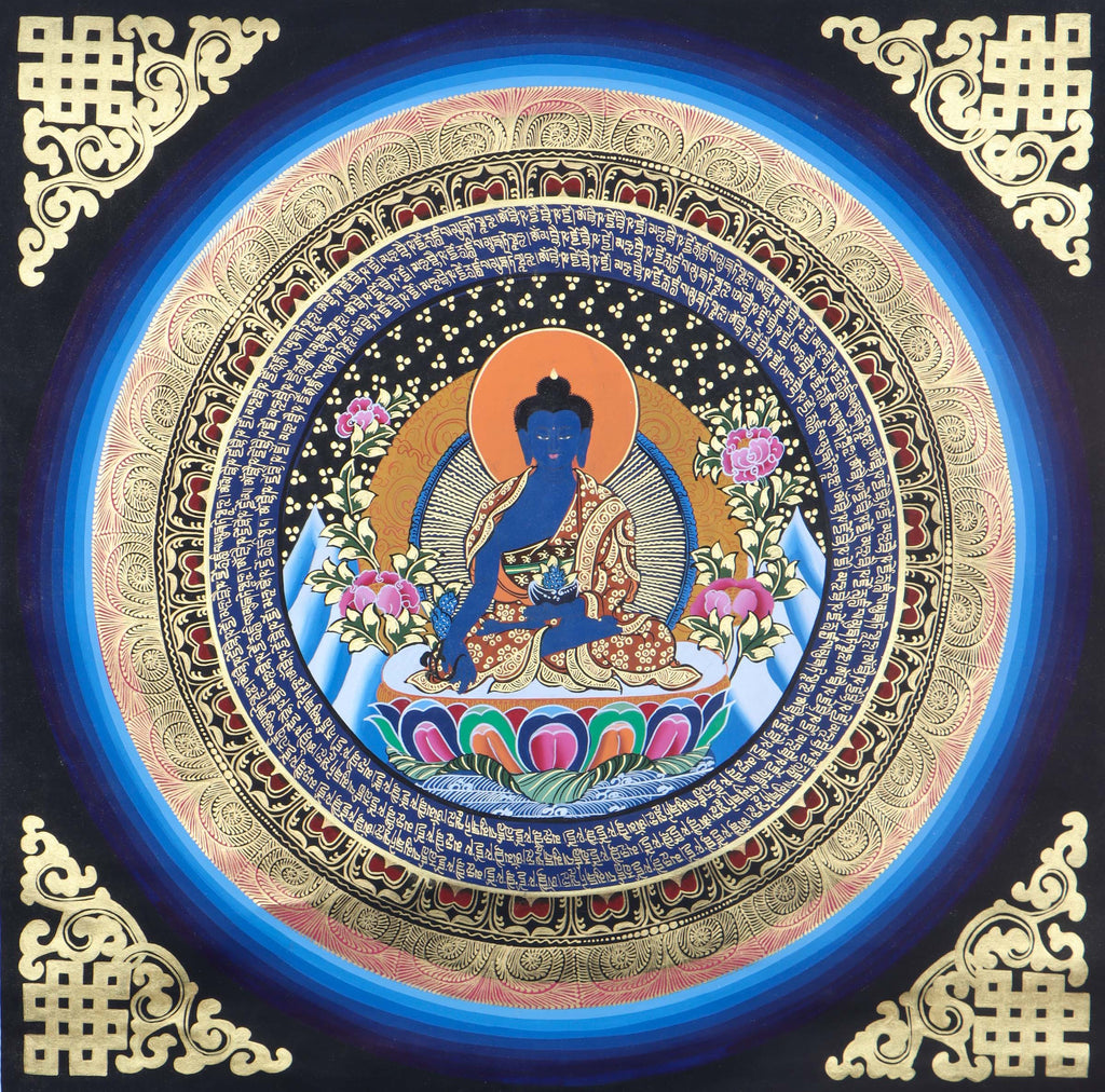 Medicine Buddha Mandala Thangka for wall decor and meditation.