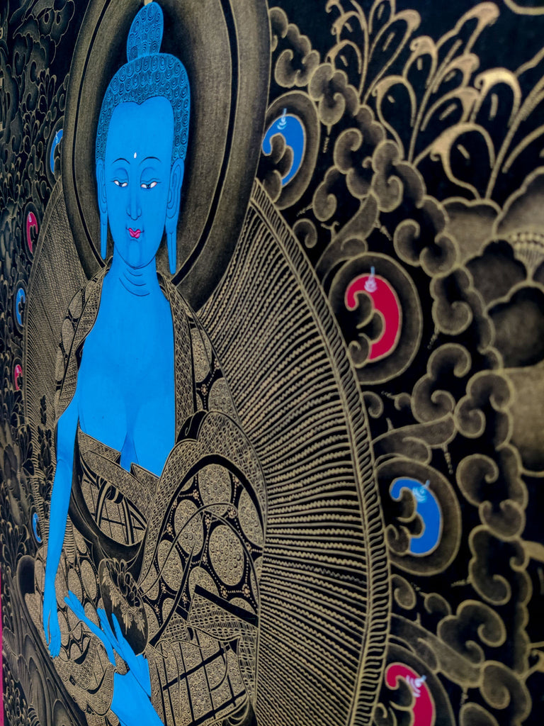 Blue Healing Buddha (Bhaisajyaguru Art) - Lucky Thanka