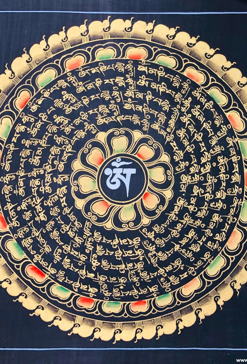 Peaceful Thangka Mandala with Om Mani Padme Hum Mantra - Lucky Thanka