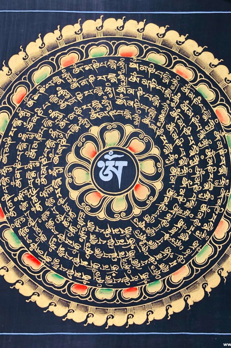 Peaceful Thangka Mandala with Om Mani Padme Hum Mantra - Lucky Thanka