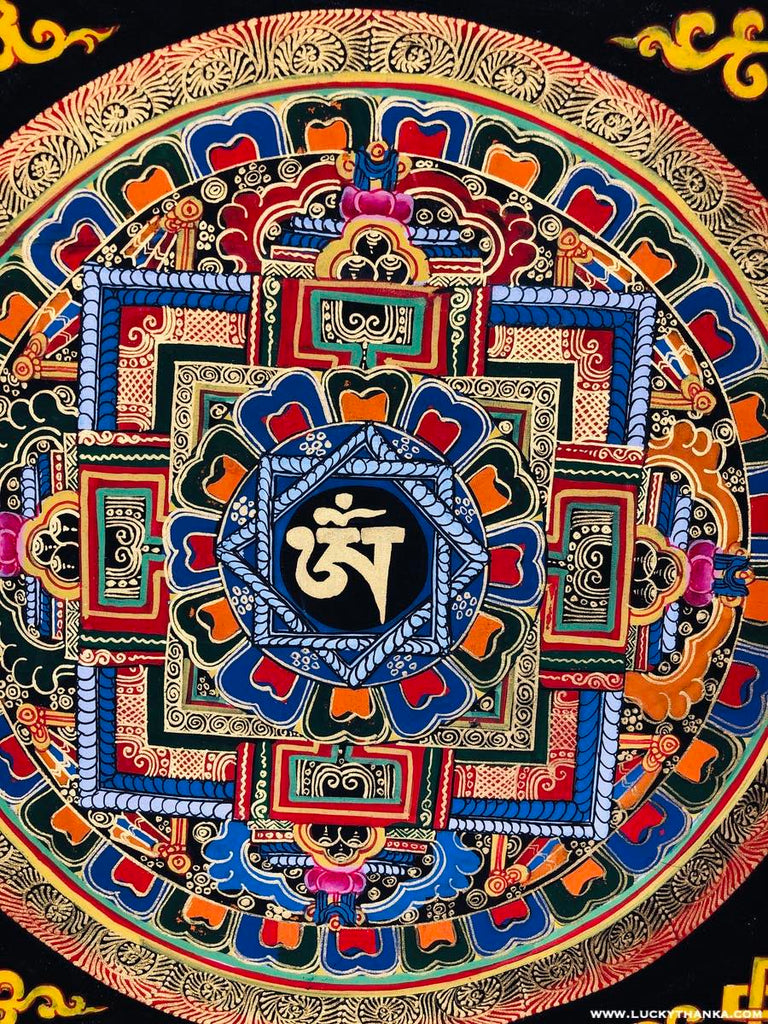 OM Mandala Thangka Painting for Good Luck - Lucky Thanka