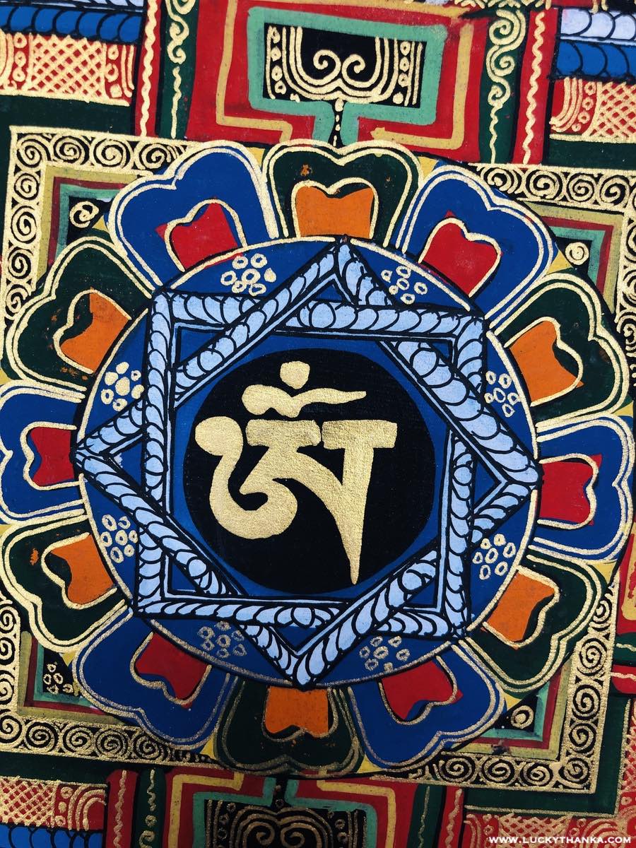 OM Mandala Thangka Painting for Good Luck - Lucky Thanka