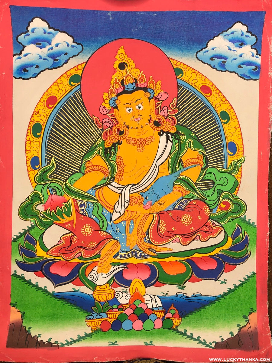 Small Sized Kuber Tibetan Thangka Painting | Zambala Art - Lucky Thanka