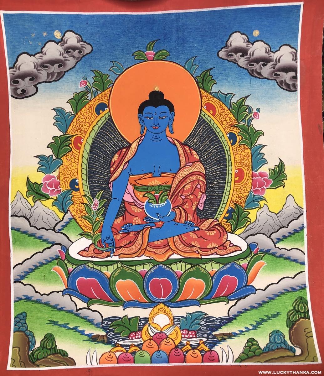 Small Medicine Buddha Thangka Painting - Lucky Thanka