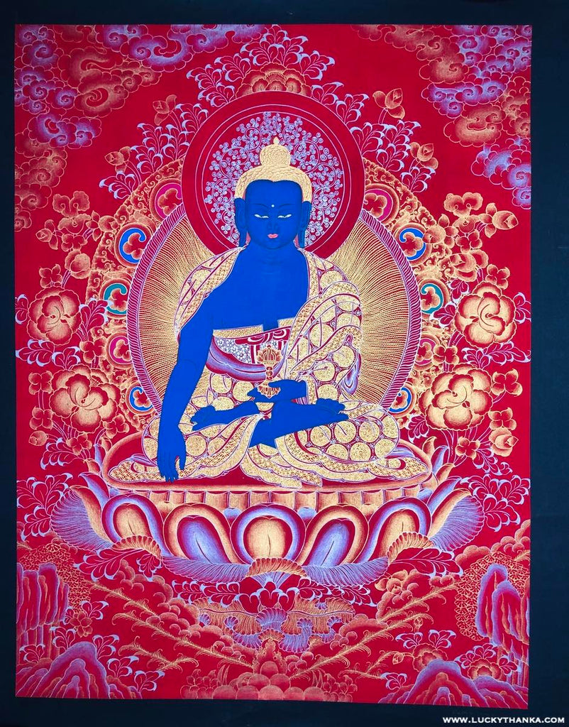 Gold and Silver Medicine Buddha Thangka Painting - Lucky Thanka