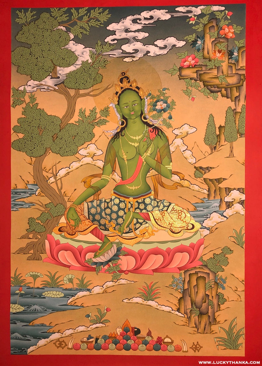 Green Tara Thangka Painting - Lucky Thanka