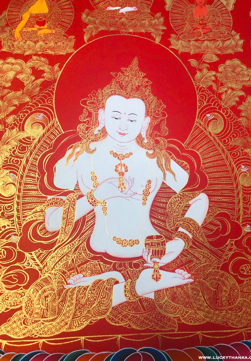 Vajrasattva Thangka Painting with Mantra - Lucky Thanka