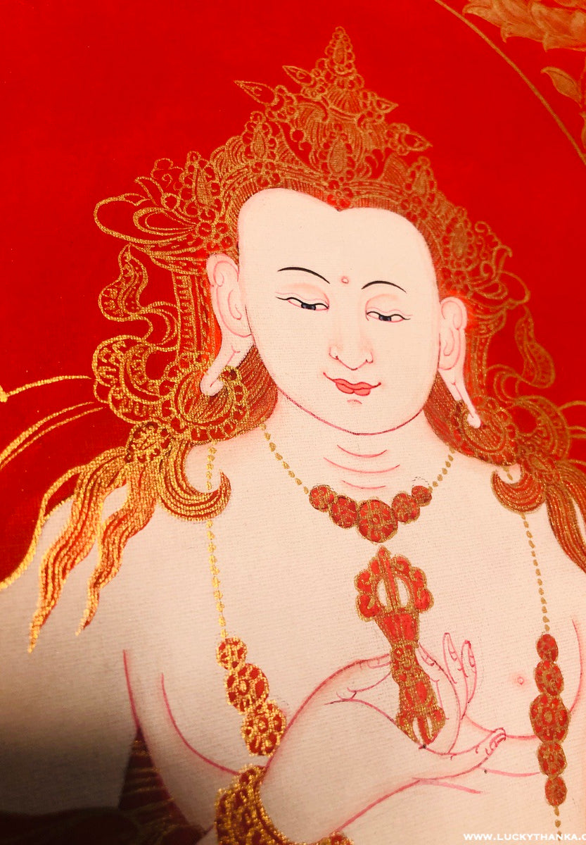 Vajrasattva Thangka Painting with Mantra - Lucky Thanka