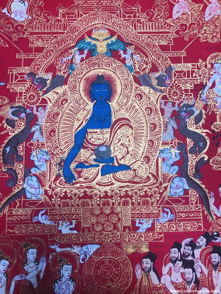 Buddha of Paradise Medicine Bhaishajyaguru Thangka - Master pcs - Lucky Thanka